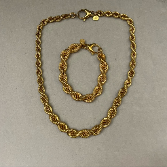 Elegant Italian Gold Rope Chain Necklace and Bracelet Set